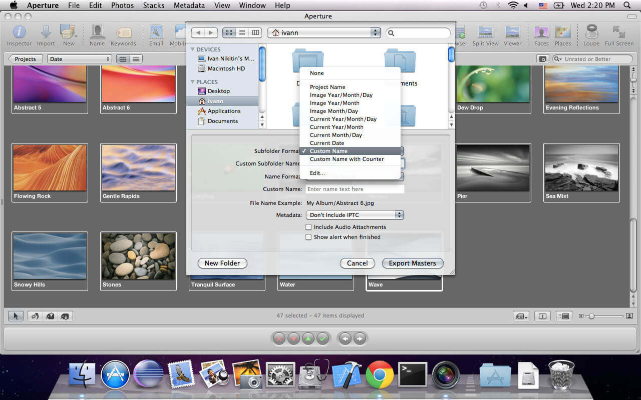 Aperture - Export Masters - Subfolder Custom Name