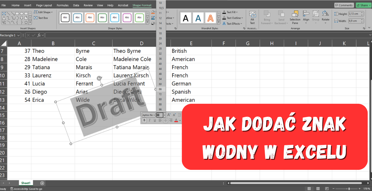 Jak dodać znak wodny w Excelu 